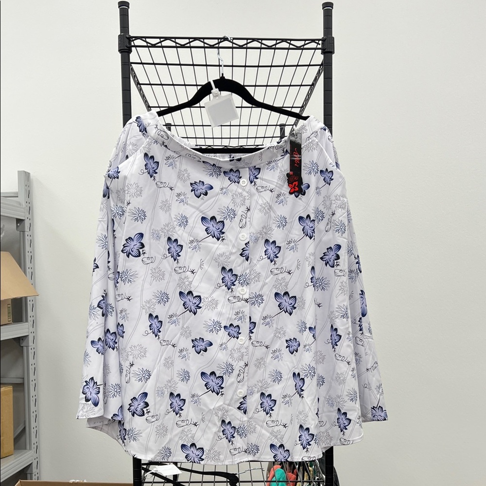 Elegant Floral Dress- White and Blue